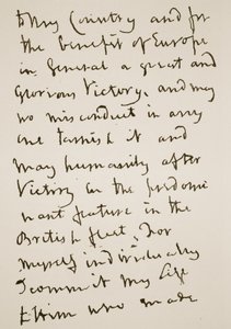 Seite eines Briefes, den Nelson kurz vor der Schlacht von Trafalgar am Montag, den 21. Oktober 1805, schrieb (Sepia-Foto) von English School