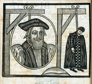 Pamphlet zur Ankündigung der Hinrichtung von John Atherton und seinem Liebhaber John Childe wegen Sodomie