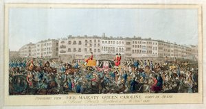 Panoramablick. Ihre Majestät Königin Caroline geht in Staatskleidung zur St. Pauls Kathedrale, 20. November 1820, veröffentlicht 1821