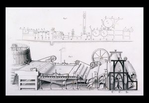 Papiermaschine aus der Enzyklopädie der nützlichen Künste & Manufakturen, herausgegeben von Charles Tomlinson, ca. 1880er Jahre