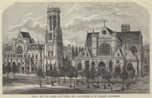 Paris, das neue Rathaus und der Turm, neben der Kirche St. Germain l