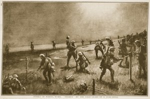 Gefahren der Drahtarbeit: eingefroren im kalten Schein einer Leuchtgranate, 1914-19