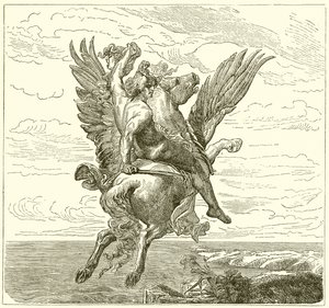 Perseus auf dem geflügelten Pferd Pegasus mit dem Kopf der Medusa von English School