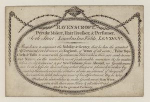 Perückenmacher, Ravenscroft, Visitenkarte von English School