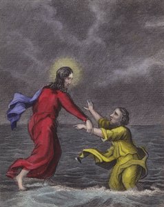 Petrus sprang hinunter und trat auf die stürmische Welle ... von English School