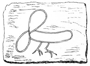 Phallus mit den Beinen eines Vogels, Schnitzerei vom Eingang des Wachhauses im Housesteads-Fort an der Hadriansmauer von English School