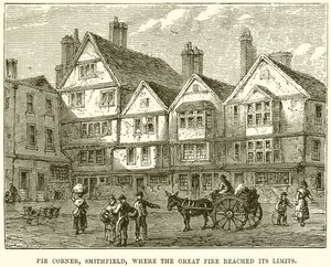 Pie Corner, Smithfield, wo das Große Feuer seine Grenzen erreichte von English School