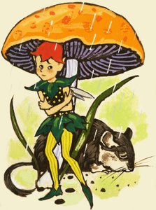 Kobold unter einem Pilz