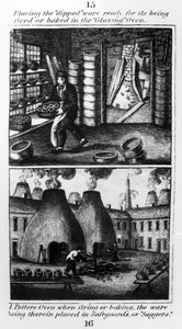 Platzieren des getauchten Geschirrs im Glasurofen, 1827