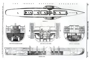 Plan und Querschnitte des Dampfschiffs Great Eastern, 1857