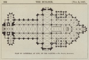 Plan der Kathedrale in Linz an der Donau, Mr. Stadtz, Architekt (Gravur) von English School