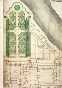Plan von Hampton Court und seinen Gärten, ca. 1714 von English School