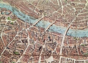 Plan von London in Richtung Southwark (handkolorierte Gravur) von English School