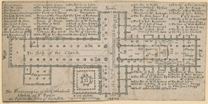 Plan der St. Pauls Kathedrale, London vor dem Großen Brand von London von English School