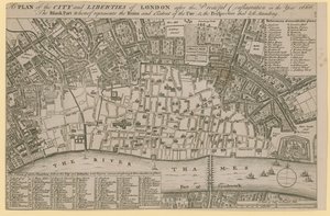 Plan der Stadt und Freiheiten von London nach dem schrecklichen Brand im Jahr 1666 von English School