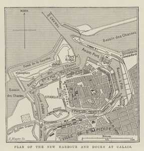 Plan des neuen Hafens und der Docks in Calais