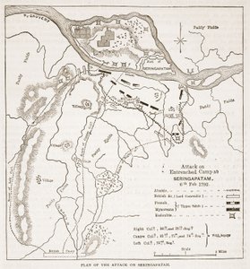 Plan des Angriffs auf Seringapatam, Illustration aus Cassells Illustrierter Geschichte Indiens von James Grant, veröffentlicht 1879