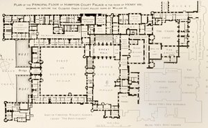 Plan des Hauptgeschosses des Hampton Court Palace während der Herrschaft von König Heinrich VIII., aus History of Hampton Court Palace in Tudor Times von Ernest Law, veröffentlicht in London 1885 von English School