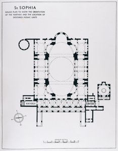 Plan zur Darstellung der Ausrichtung des Narthex und beschriebener Mosaikeinheiten, aus The Mosaics of Haghia Sophia at Istanbul von Thomas Whittemore von English School