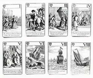 Spielkarten, die Ereignisse der Spanischen Armada darstellen, 1699