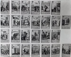 Spielkarten, die Episoden der Glorious Revolution von 1688-89 darstellen, ca. 1689