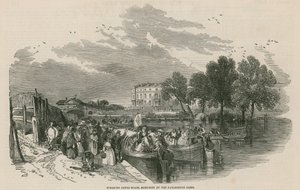 Vergnügungskanalboote, skizziert am Paddington Basin, Regents Canal, London von English School