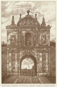 Plymouth Zitadelle, Eingangstor (Lithografie) von English School