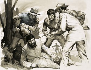 Polizisten reißen den Helm vom berüchtigten Ned Kelly von English School