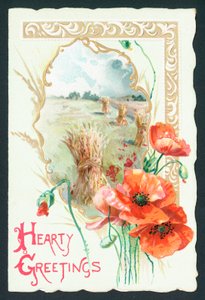 Mohnblumen und Ernteszene, Karte von English School