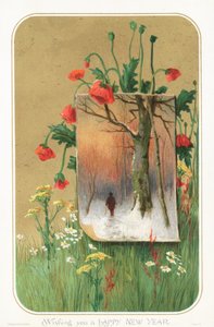 Mohnblumen und Gemälde, Neujahrskarte