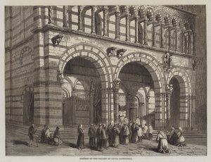 Teil der Fassade der Kathedrale von Lucca (Gravur) von English School