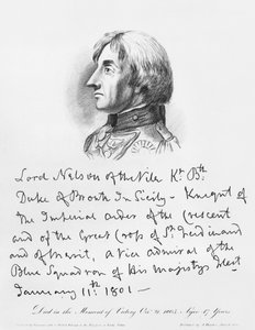 Porträt von Admiral Horatio Nelson mit seiner Handschrift