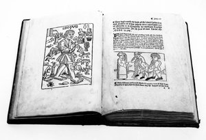 Porträt von Äsop, aus einer illustrierten Übersetzung von Äsops Fabeln von William Caxton (ca. 1422-91) 1434 von English School