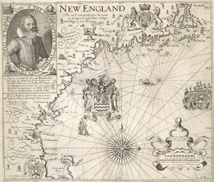 Porträt von Captain John Smith. Ein Bild der Küste von Neuengland, in 
