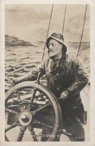 Porträt von König Edward VII. am Steuer der HMS Britannia von English School