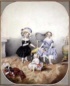 Porträt von drei blauäugigen Mädchen in Kostümen, ca. 1840 von English School