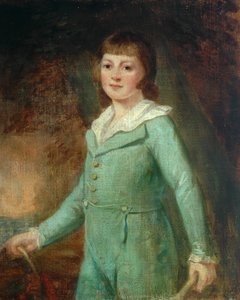 Porträt eines Jungen im grünen Kleid von English School