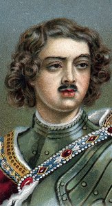 Porträt des englischen Kaisers Peter der Große, Peter I. oder Pyotr Alexeyevich Romanov - Peter I. der Große - Aus der Serie „Leaders of Men“ - Chromolithographie - Englische Schule, 20. Jahrhundert - von English School