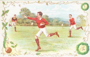 Postkarte mit Männern beim Rugbyspielen von English School