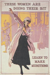 Plakat, das Frauen bei der Munitionsherstellung zeigt von English School