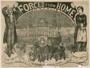 Plakat für Forced from Home von W. C. Wills, das Alhambra, Leicester Square, London