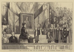 Verleihung der Ehrenbürgerschaft der Stadt Edinburgh an die Baronin Burdett Coutts (Stich) von English School