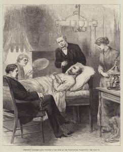 Präsident Garfield, verwundet in seinem Zimmer im Weißen Haus, Washington von English School