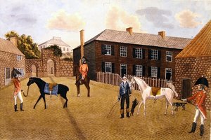 Primitive englische Pferde und Soldaten von English School