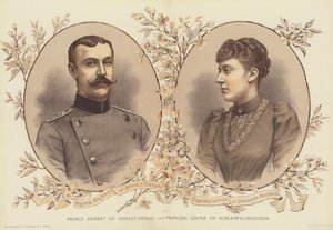 Prinz Aribert von Anhalt-Dessau und Prinzessin Louise von Schleswig-Holstein (Chromolithografie) von English School