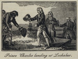 Prinz Charles landet in Lochabar (Stich) von English School