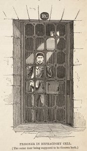 Gefangener in der Refraktärzelle (die äußere Tür soll zurückgeworfen sein), Illustration aus The Criminal Prisons of London and Scenes from Prison Life von Henry Mayhew und John Binny, veröffentlicht 1862 von English School