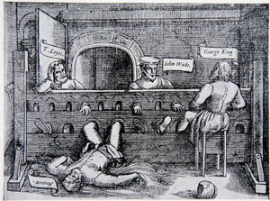 Gefangene im Lollards Tower, aus Acts and Monuments von John Foxe (1516-87), 1563, Illustration aus The History of the Nation