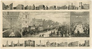 Prozession zur Übergabe der Großen Nationalen Petition mit 3.317.702 Unterschriften an das House of Commons, 1842 von English School