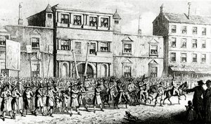 Prozession von 1741 in London, die sich über Freimaurer lustig macht, 1843